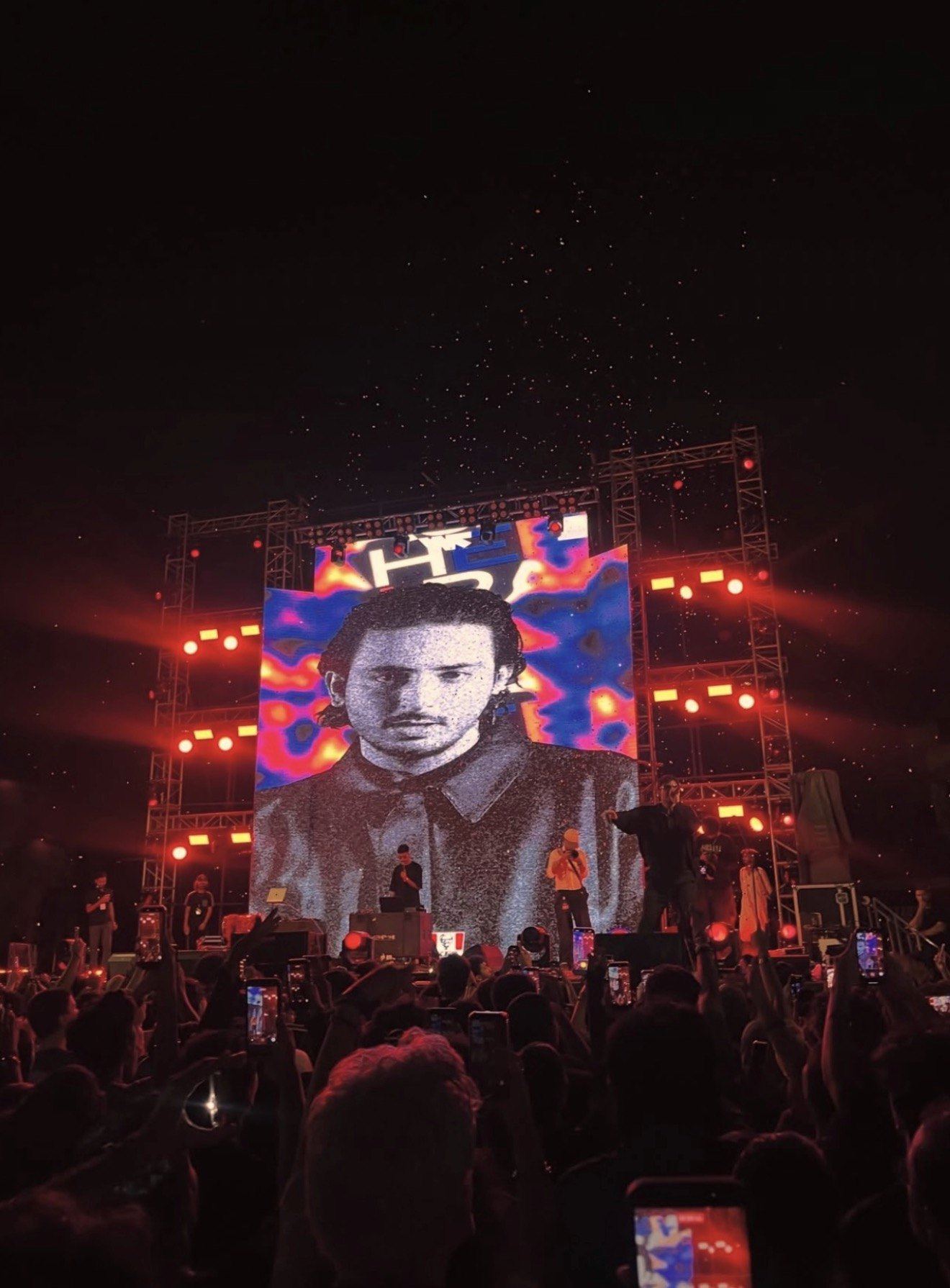 Live performance in front of a large LED screen